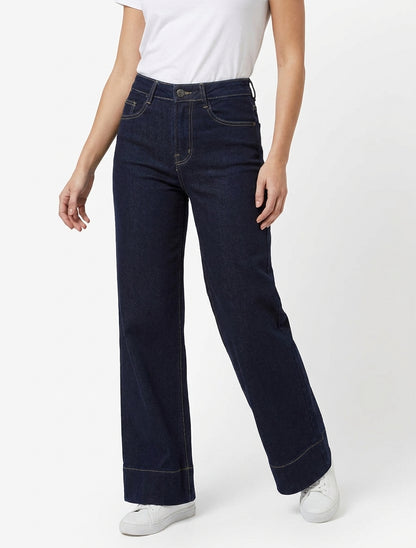 Jean met hoge taille en wijde pijpen - Ongerept blauw