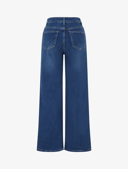 Jean wide leg à poches boutonnées - Bleu denim - 2