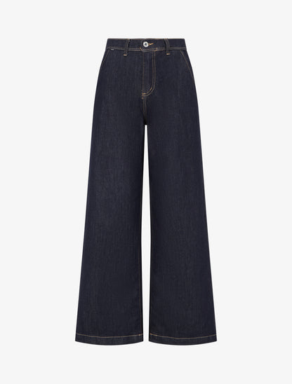 Jean wide leg grande taille à taille élastiquée - Bleu brut - 1