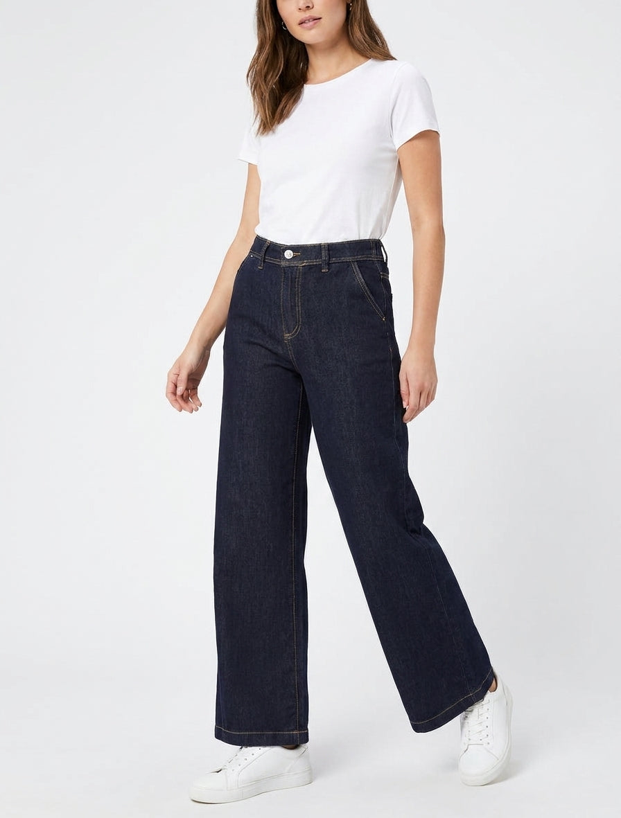 Jean met wijde pijpen in grote maten en elastische taille - Ongerept blauw