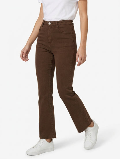 High-waisted jeans met onafgewerkte randen - Bruin