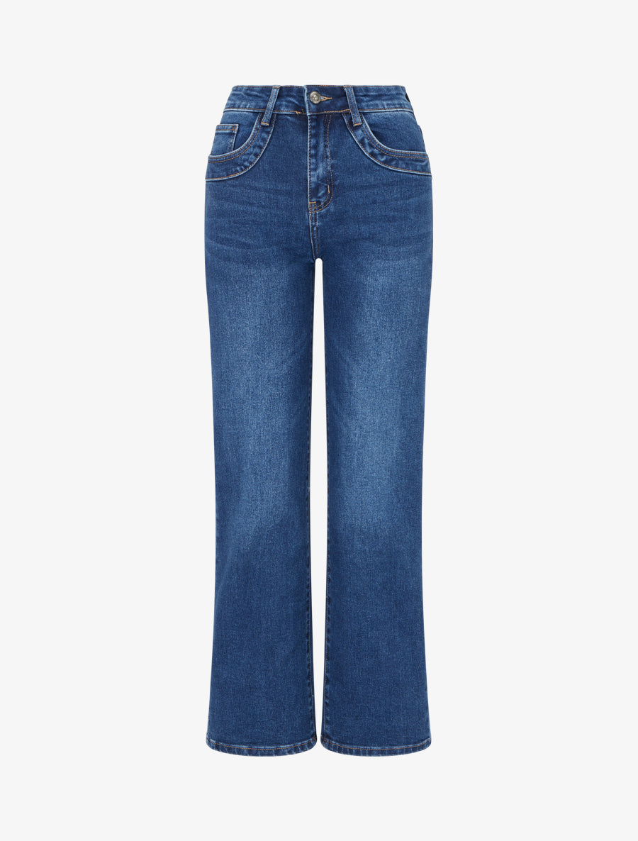 Jean wide leg délavé - Bleu denim - 1