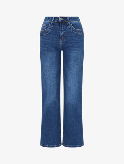 Jean wide leg délavé - Bleu denim - 1
