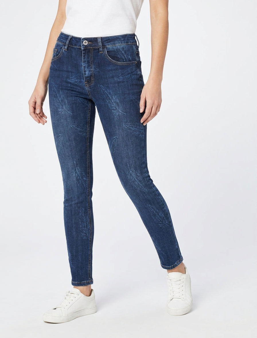 Jean met verenprint, skinny fit - Blauwe denim