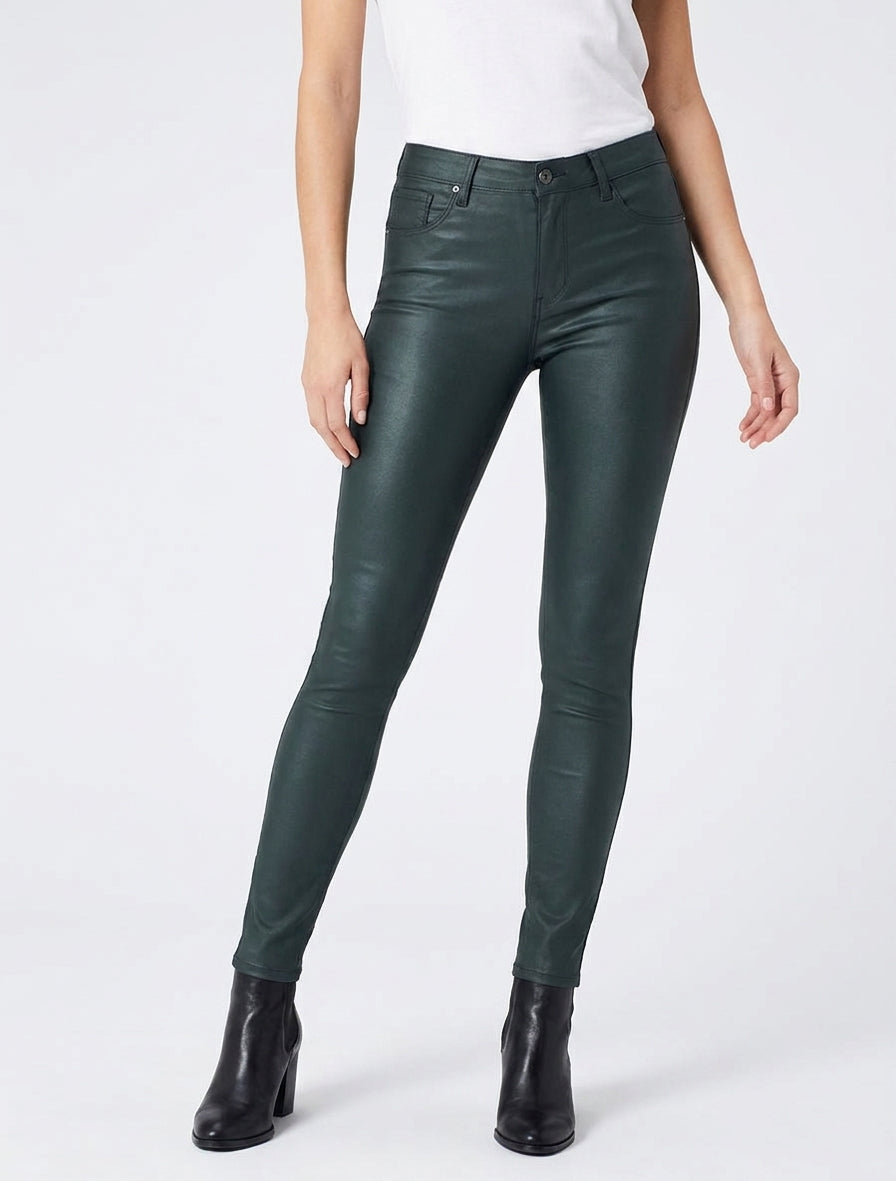 Skinny jeans met een gewaxte look - Donkergroen