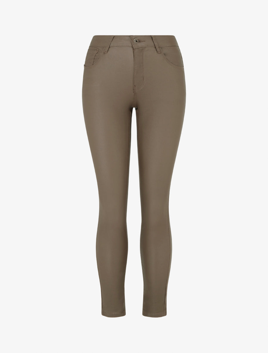 Jean skinny effet ciré - Taupe foncé - 1