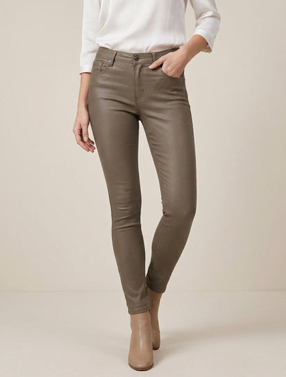 Skinny jeans met een gewaxte look - Donker molenkleurig