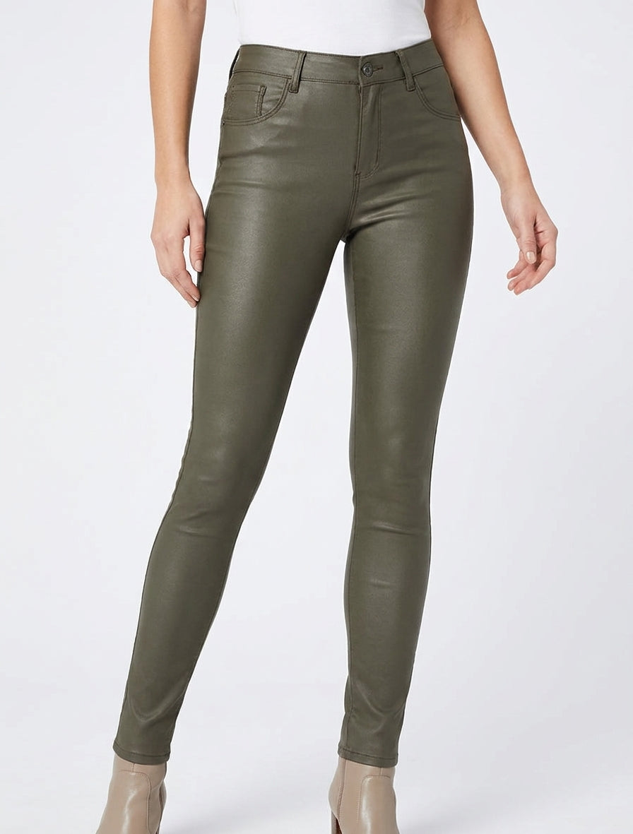 Skinny jeans met een gewaxte look - Kaki
