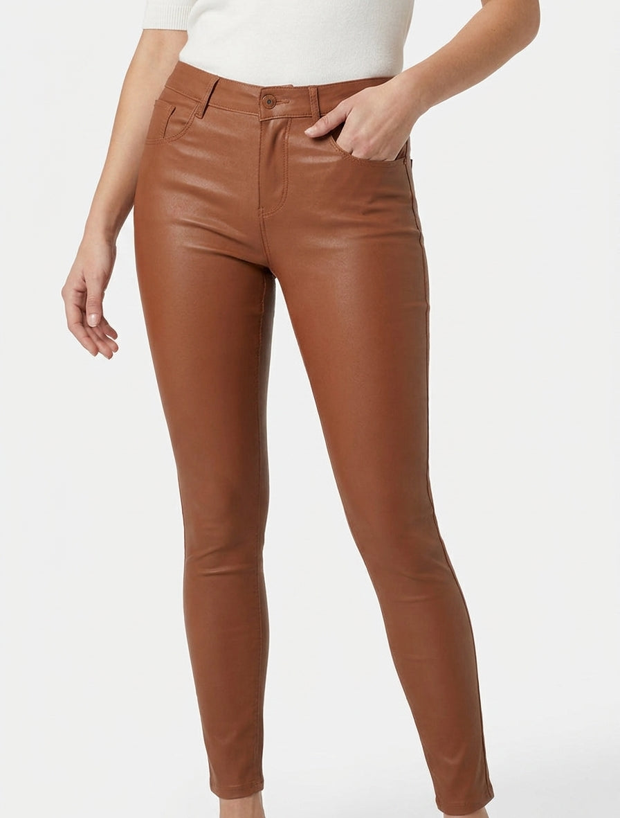Skinny jeans met een gewaxte look - Roest