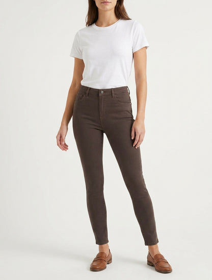 Jeans skinny effen met hoge taille - Chocoladebruin
