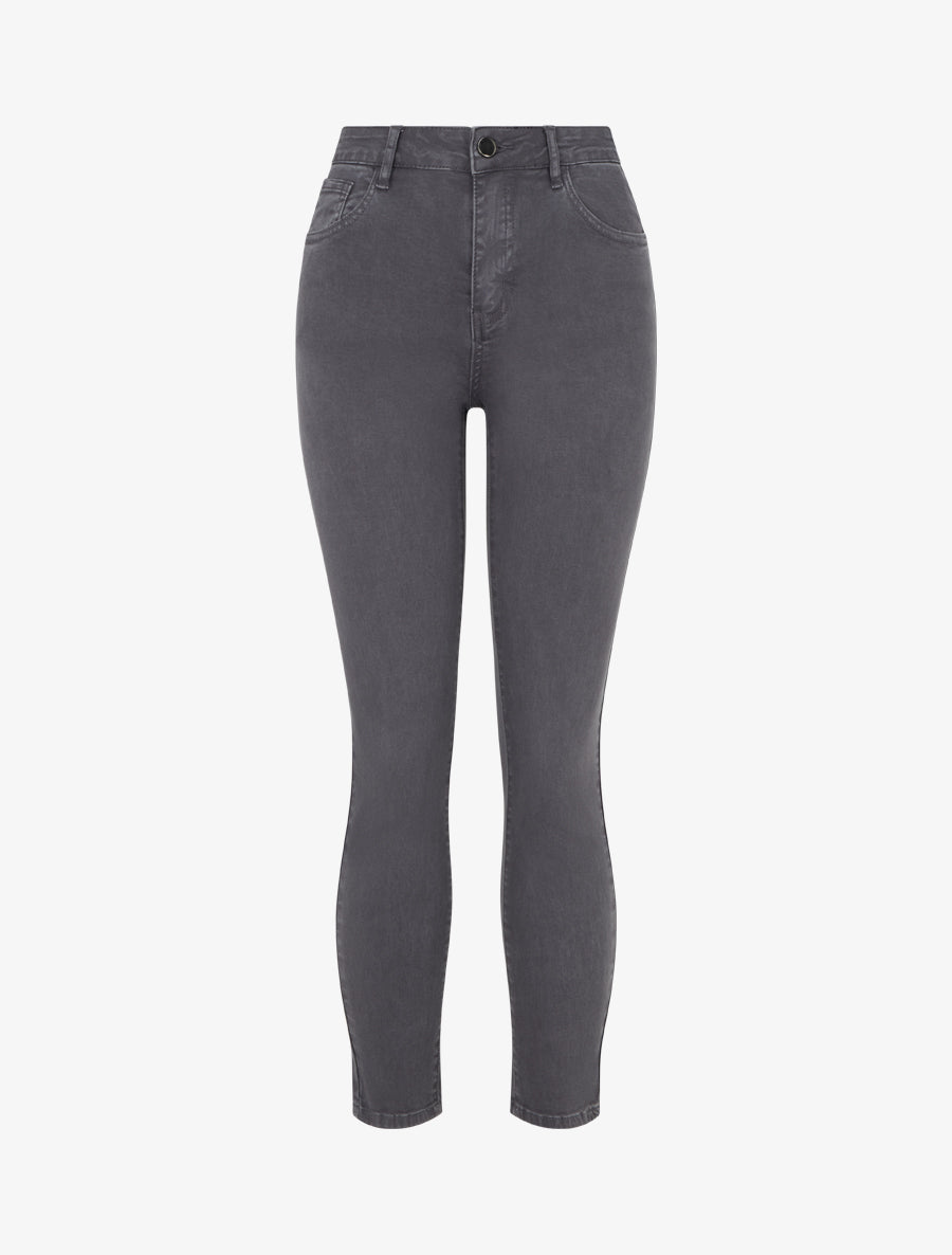 Jean slim uni à taille haute - Gris foncé - 1