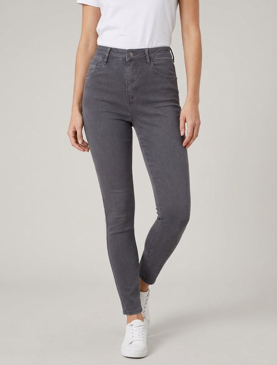 Jeans skinny effen met hoge taille - Donkergrijs