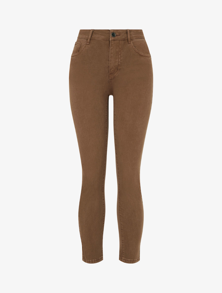 Jean slim uni à taille haute - Marron - 1