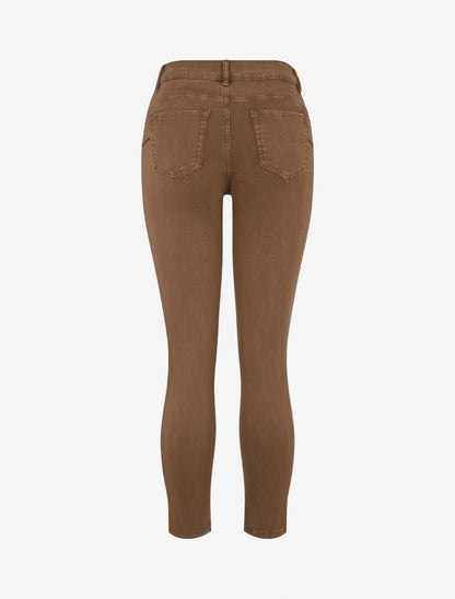 Jean slim uni à taille haute - Marron - 2