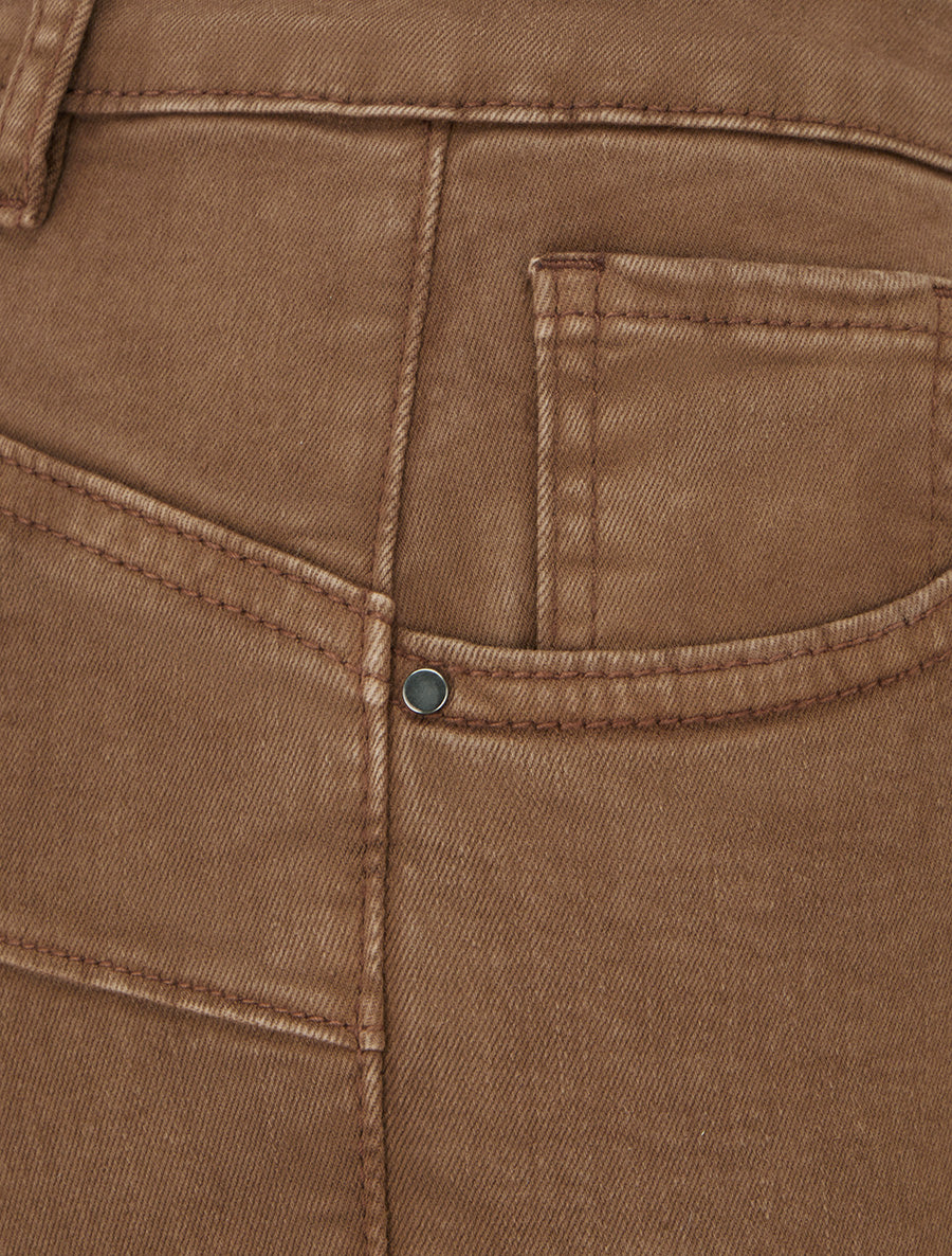 Jean slim uni à taille haute - Marron - 3