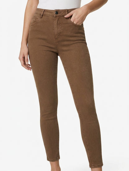 Jeans skinny effen met hoge taille - Bruin