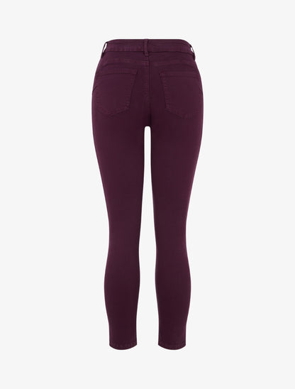 Jean slim uni à taille haute - Prune - 2