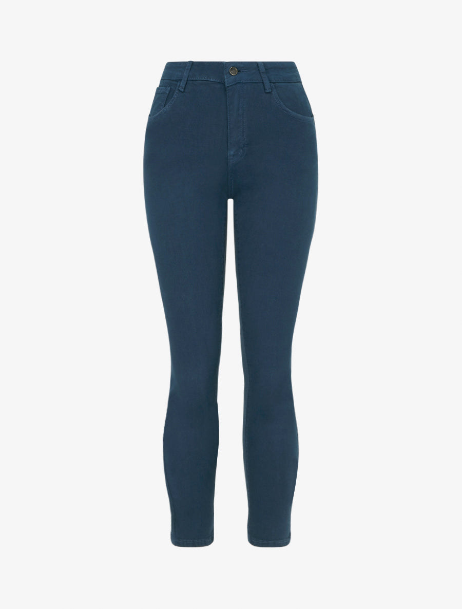 Jean slim uni à taille haute - Bleu - 1