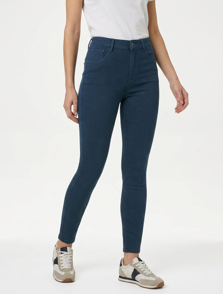 Jeans skinny effen met hoge taille - Blauw