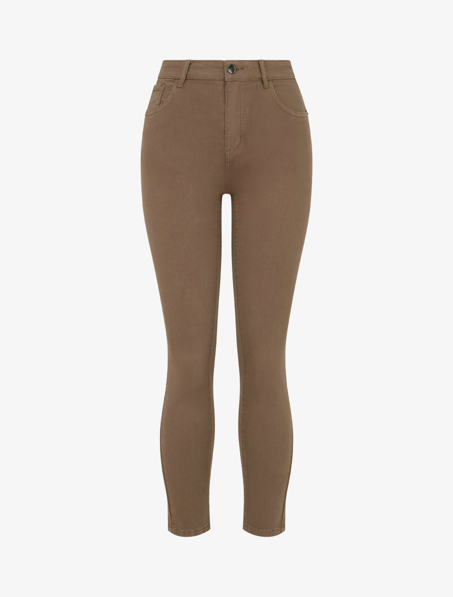 Jean slim uni à taille haute - Taupe foncé - 1
