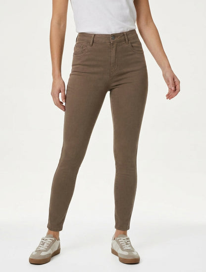 Jeans skinny effen met hoge taille - Donker molenkleurig