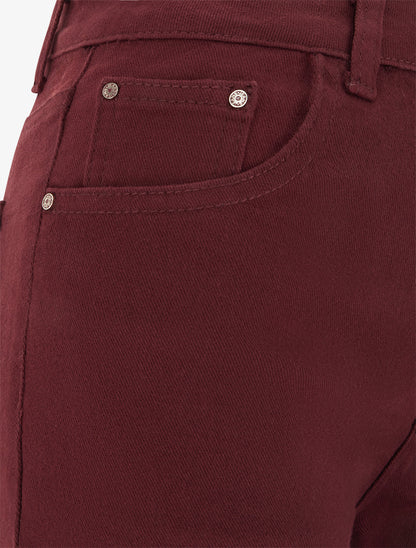 Jean wide leg uni à taille haute - Bordeaux - 3