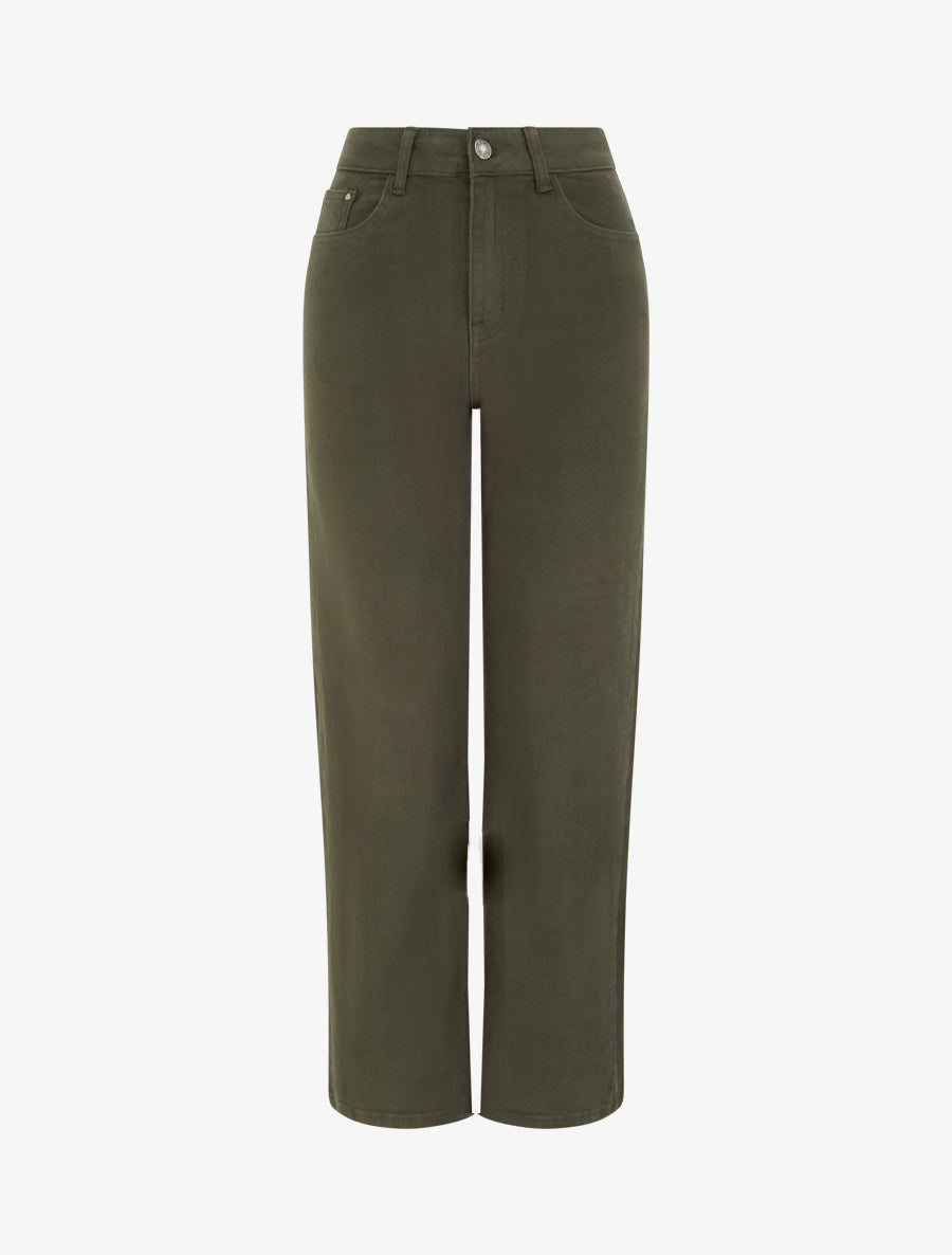 Jean wide leg uni à taille haute - Kaki - 1