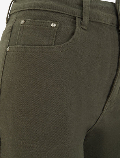 Jean wide leg uni à taille haute - Kaki - 3