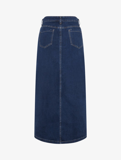 Jupe longue coupe droite en jean à 4 poches - Bleu - 2