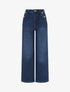 Jean wide leg délavé à poches à boutons décoratifs - Bleu - 1
