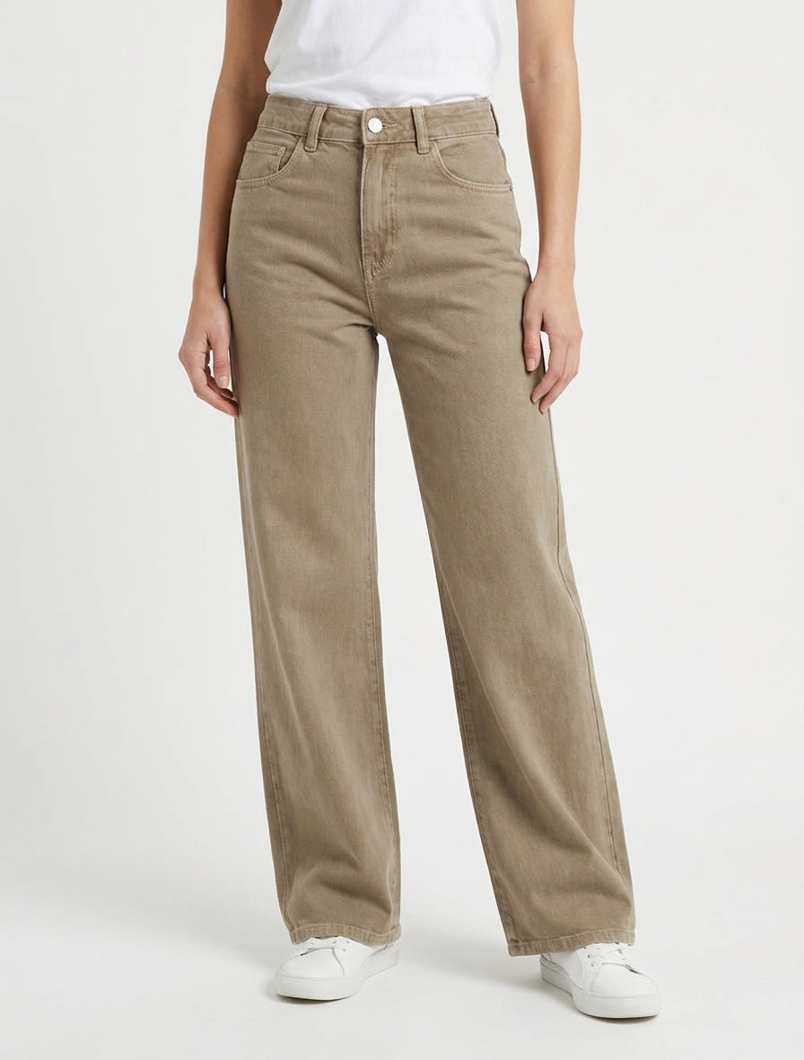 Jean met wijde pijpen - Beige