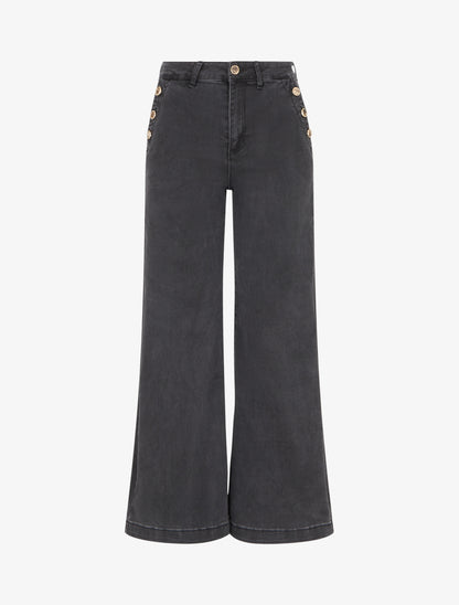 Jean wide leg à boutons nacrés - Anthracite - 1
