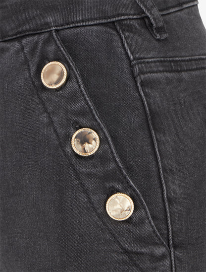 Jean wide leg à boutons nacrés - Anthracite - 3