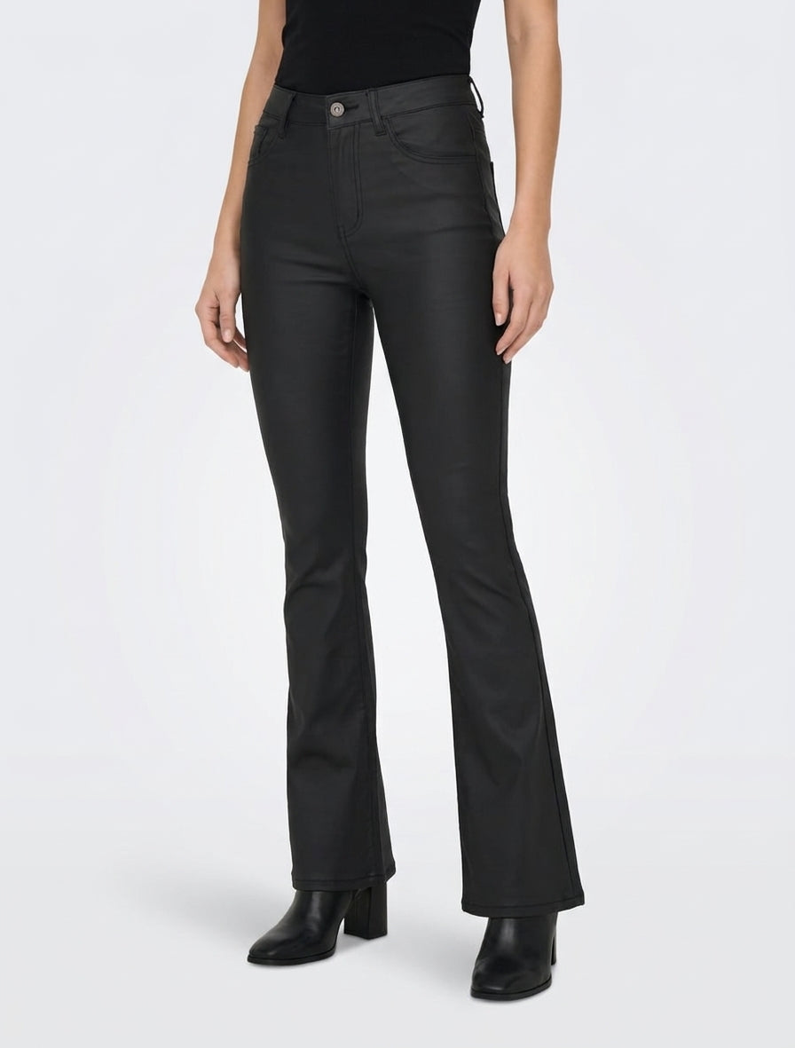 Gecoate flare broek - Zwart