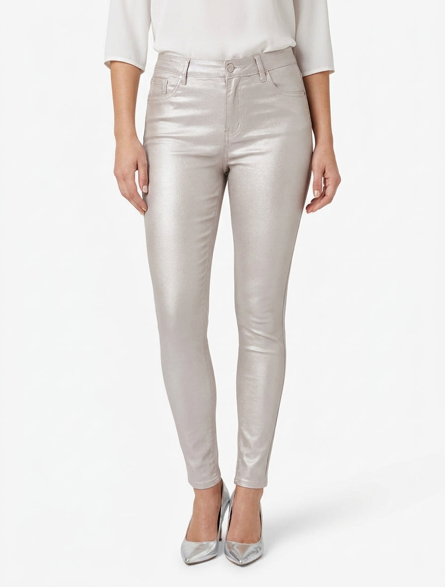 Slim fit broek in gecoat imitatieleer - Roze geld