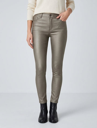 Slim fit broek in gecoat imitatieleer - Donker goud
