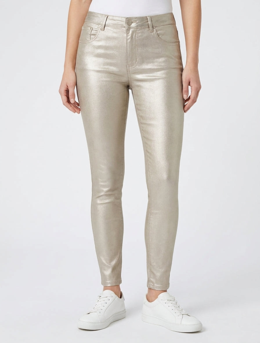Slim fit broek in gecoat imitatieleer - Helder goud