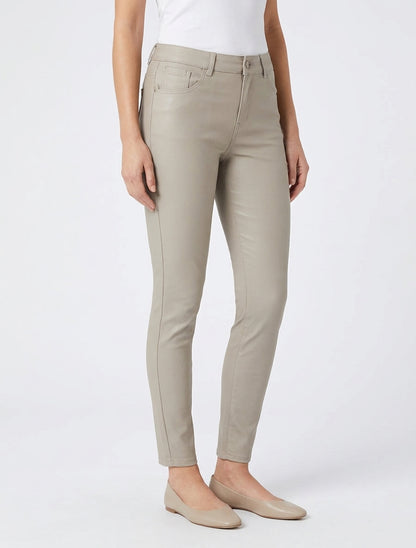 Slim fit broek in gecoat imitatieleer - Beige