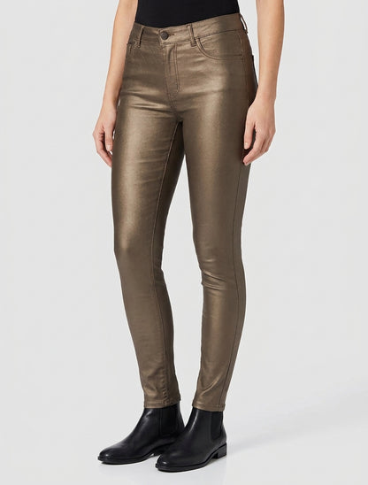 Slim fit broek in gecoat imitatieleer - Brons