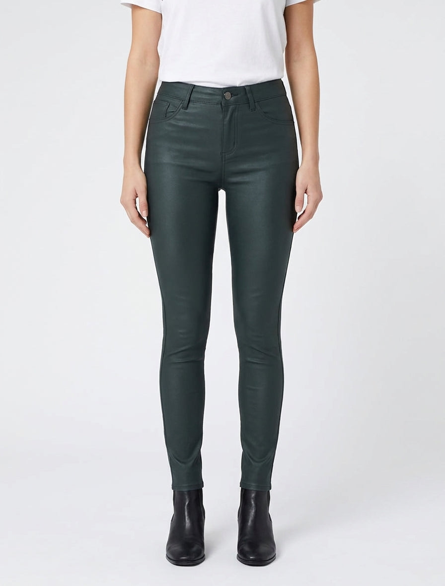 Slim fit broek in gecoat imitatieleer - Flesgroen