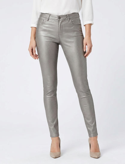 Slim fit broek in gecoat imitatieleer - Taupegrijs
