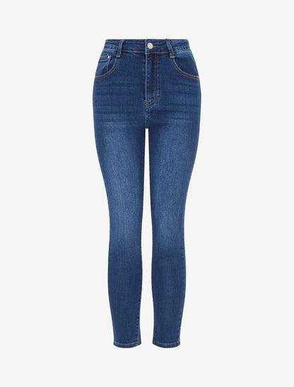 Jean skinny grande taille délavé - Bleu denim - 1