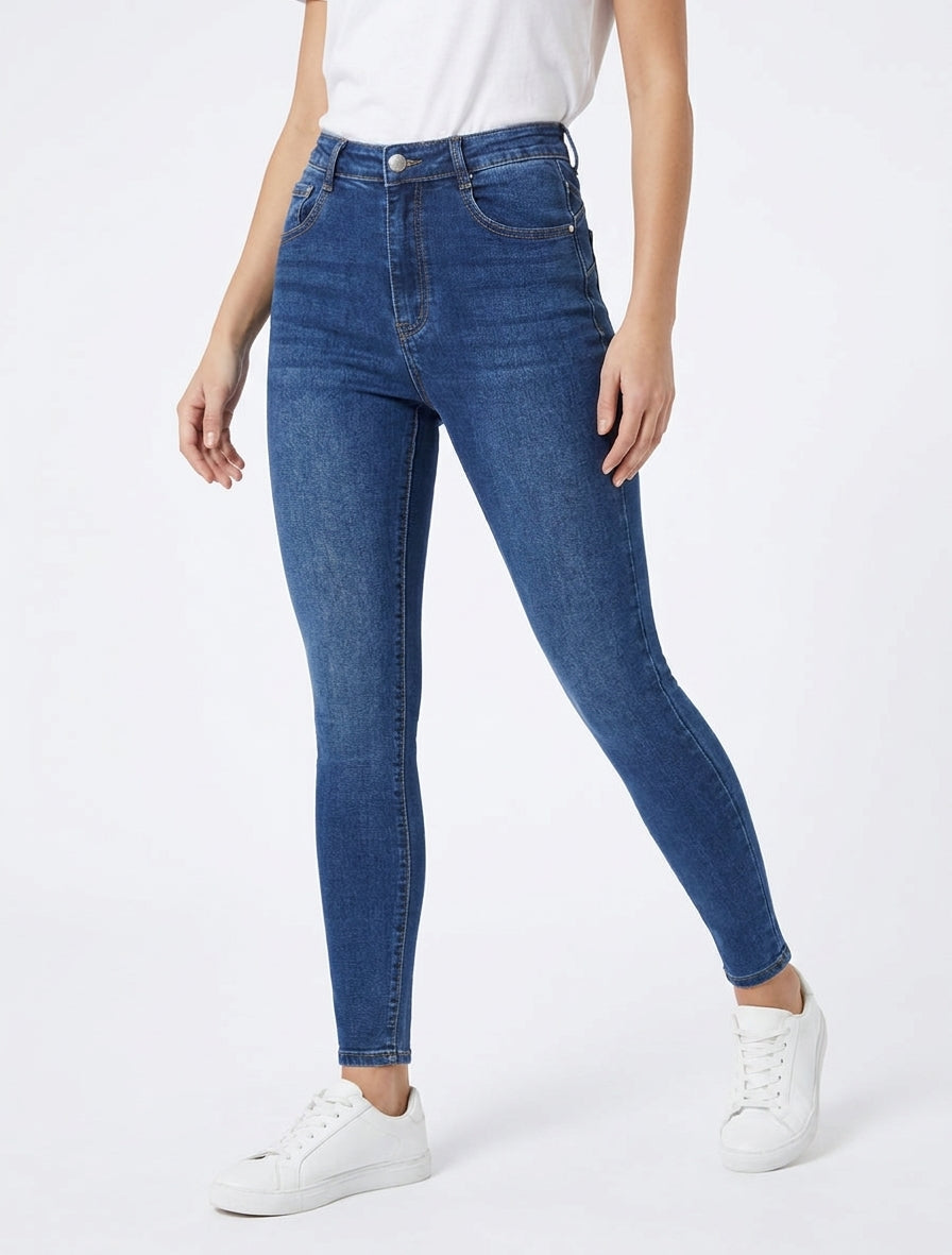 Grote maat lichtgewassen skinny jeans - Blauwe denim