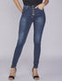 Jean skinny taille haute à boutons - Bleu denim - 5