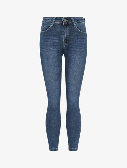 Jean 7/8 délavé coupe skinny - Bleu denim - 1