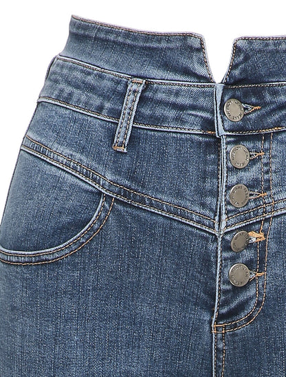 Jean skinny délavé à taille haute boutonnée - Bleu - 4