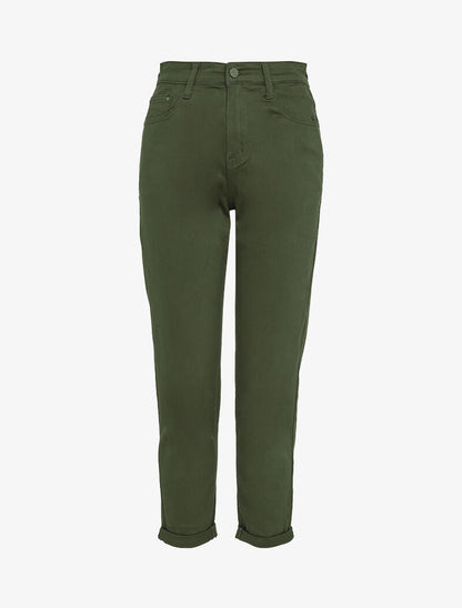 Jean mom à bords retroussables - Kaki - 1