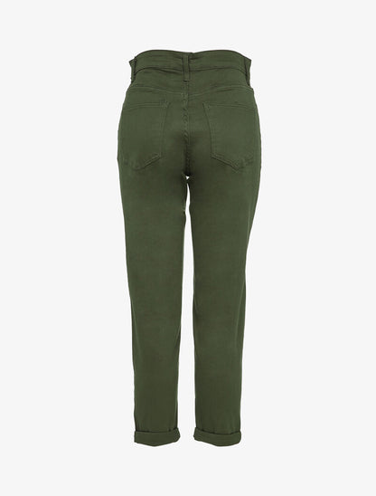 Jean mom à bords retroussables - Kaki - 2