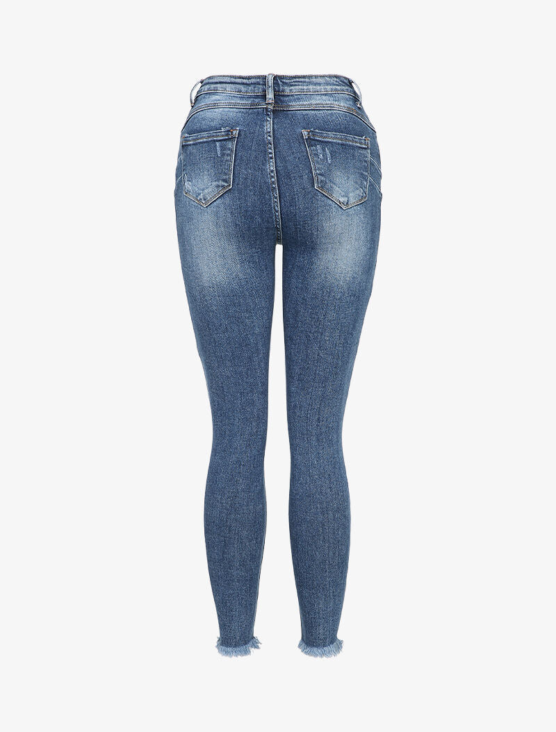 Jean skinny délavé à bords coupe franche - Bleu denim - 2