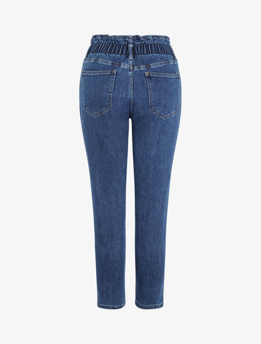 Jean mom à taille haute élastiquée - Bleu denim - 2